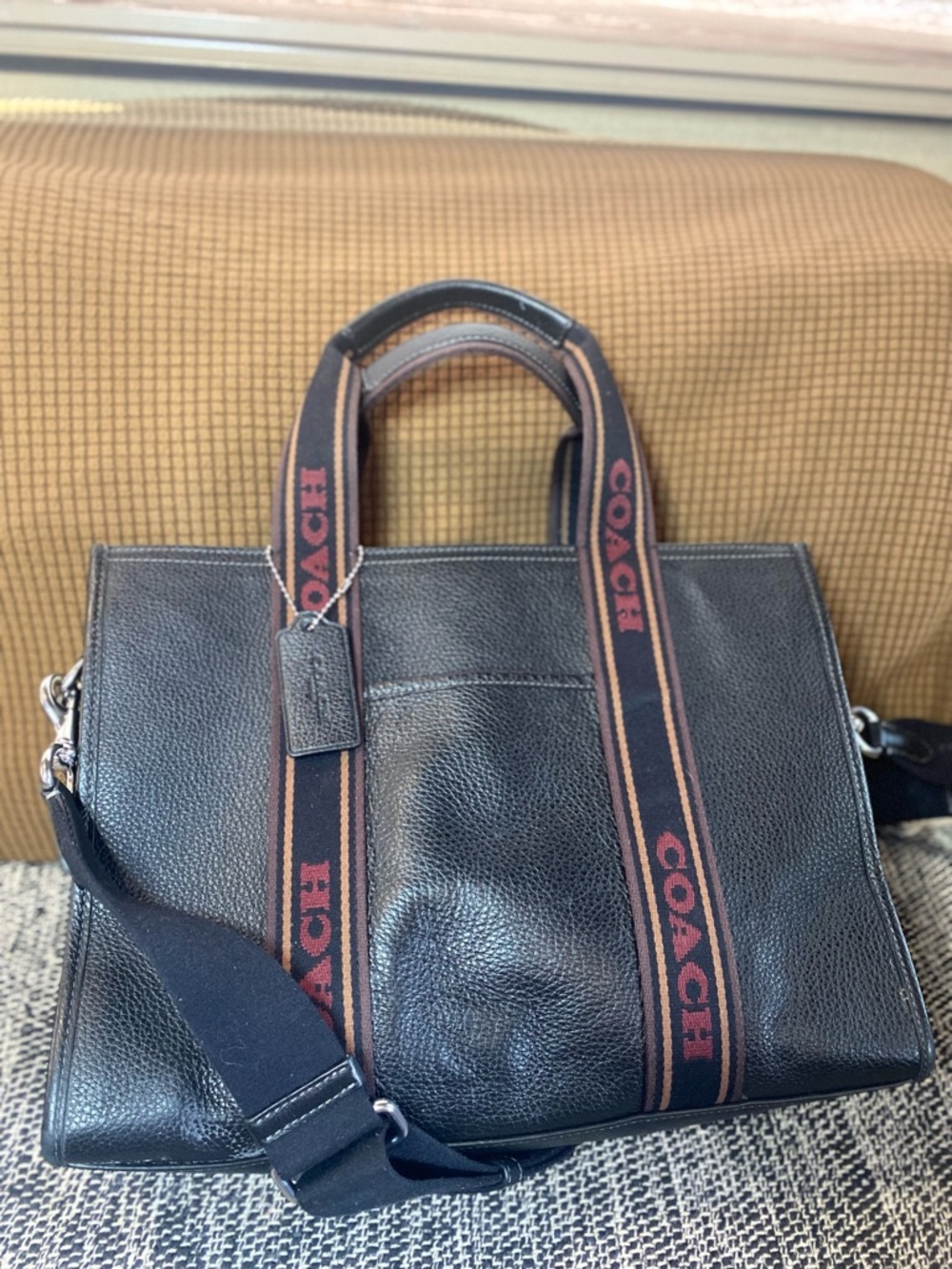 Coach Black Pebbled Tote with Logo Accent, Detachable Strap, Double Handles - Picture 17 of 17